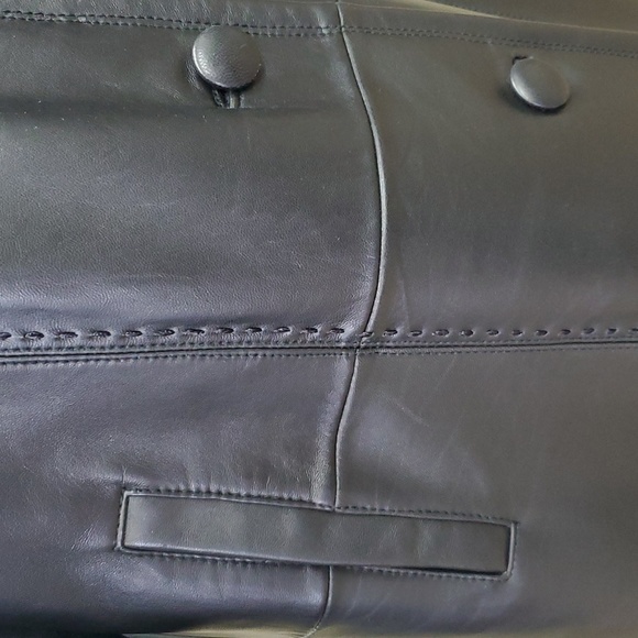 Black Full Length Lamb Leather Coat with Fox Fur - Picture 6 of 7